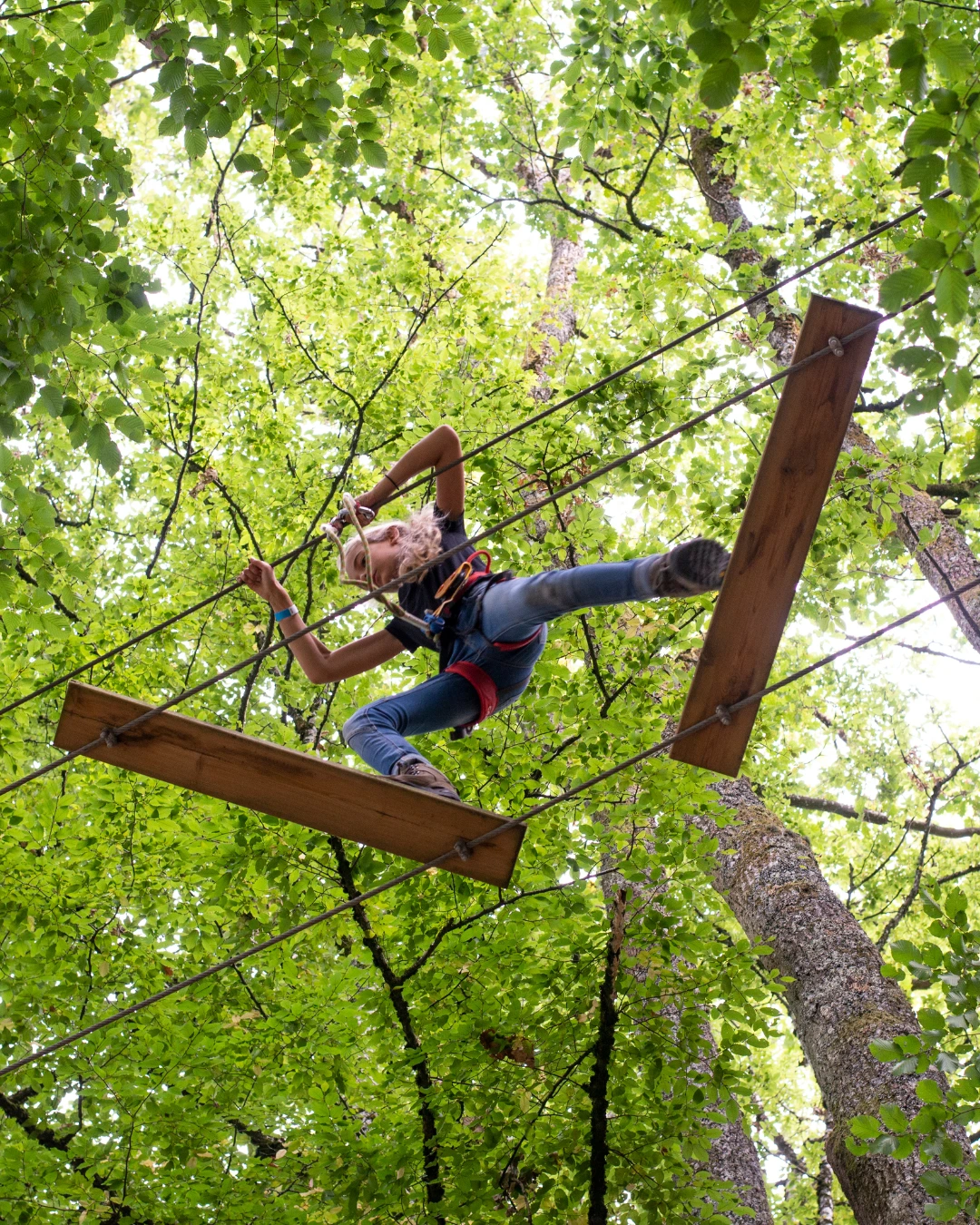 Enfant qui fait de l'accrobranche